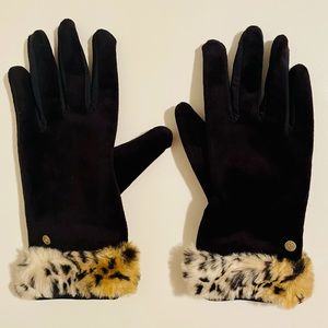 ❌SOLD❌NWOTs Womens Weatherproof Black w/ Leopard Faux Fur Trim Gloves Soft!Large
